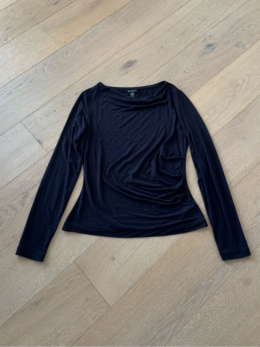 Athleta Black Long-Sleeve Side Ruched Top Size Medium